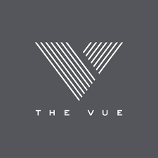 Minimalist logo design featuring diagonal lines forming a 'V' with 'THE VUE' text below.