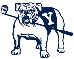 Bulldog mascot holding a pennant with the letter 'Y'.