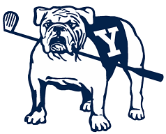 Bulldog mascot holding a pennant with the letter 'Y'.