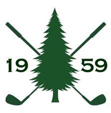 A green pine tree logo with 1959 and crossed golf clubs.