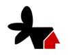 Abstract logo featuring a house and flower.